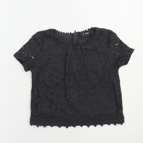 NEXT Girls Grey  Cotton Basic Blouse Size 7 Years Crew Neck Pullover