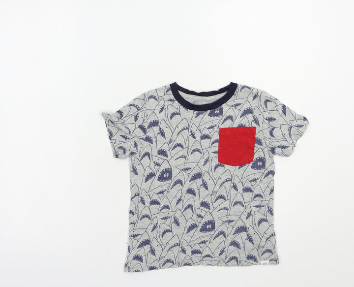 Gap Boys Grey Geometric Cotton Pullover T-Shirt Size 4 Years Crew Neck Pullover - Shark Print