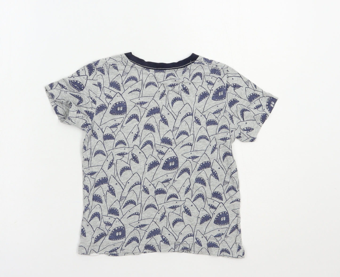 Gap Boys Grey Geometric Cotton Pullover T-Shirt Size 4 Years Crew Neck Pullover - Shark Print