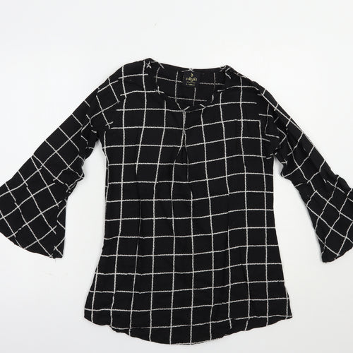 Diya Womens Black Check Cotton Basic Blouse Size L Crew Neck