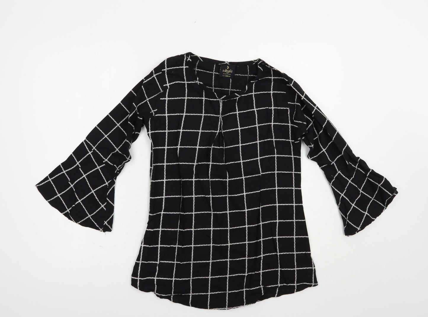Diya Womens Black Check Cotton Basic Blouse Size L Crew Neck