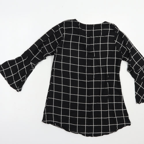 Diya Womens Black Check Cotton Basic Blouse Size L Crew Neck