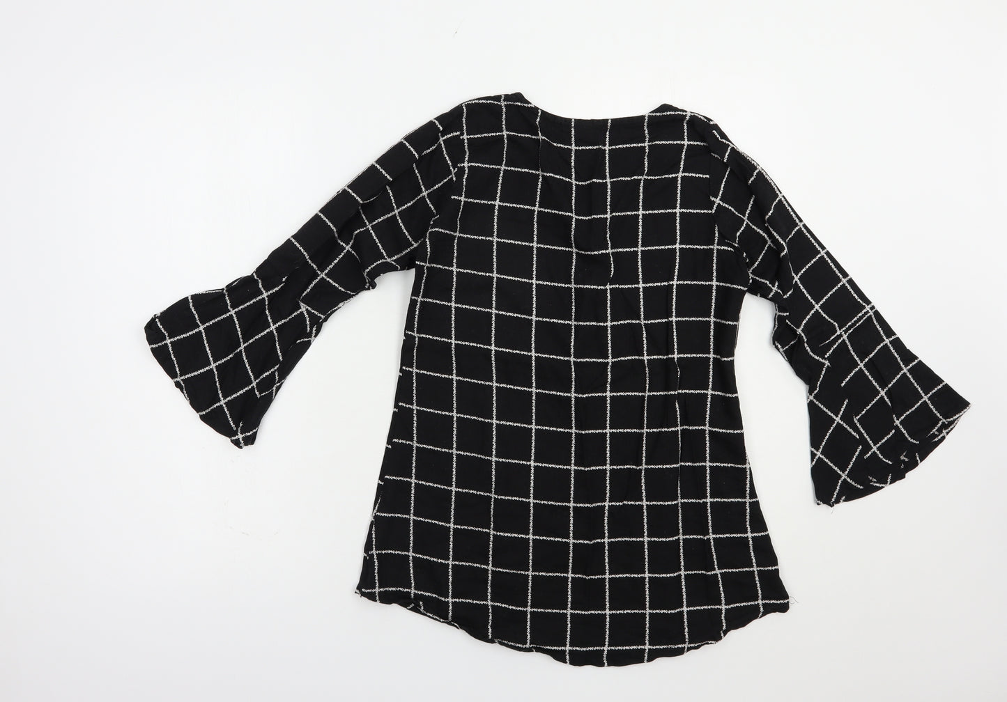 Diya Womens Black Check Cotton Basic Blouse Size L Crew Neck