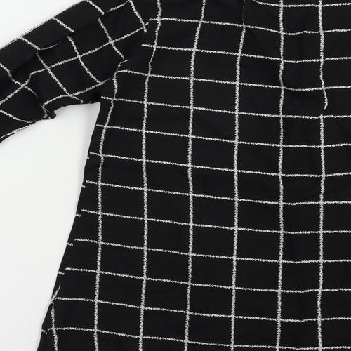 Diya Womens Black Check Cotton Basic Blouse Size L Crew Neck