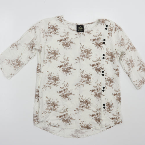 Diya Womens White Floral Cotton Basic Blouse Size XL Round Neck