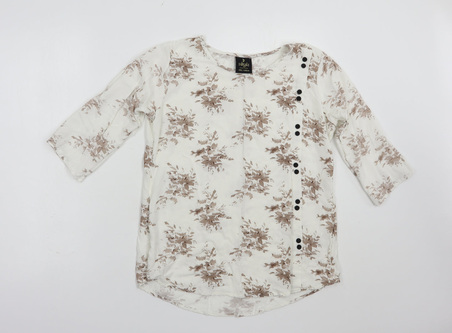 Diya Womens White Floral Cotton Basic Blouse Size XL Round Neck