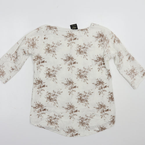 Diya Womens White Floral Cotton Basic Blouse Size XL Round Neck