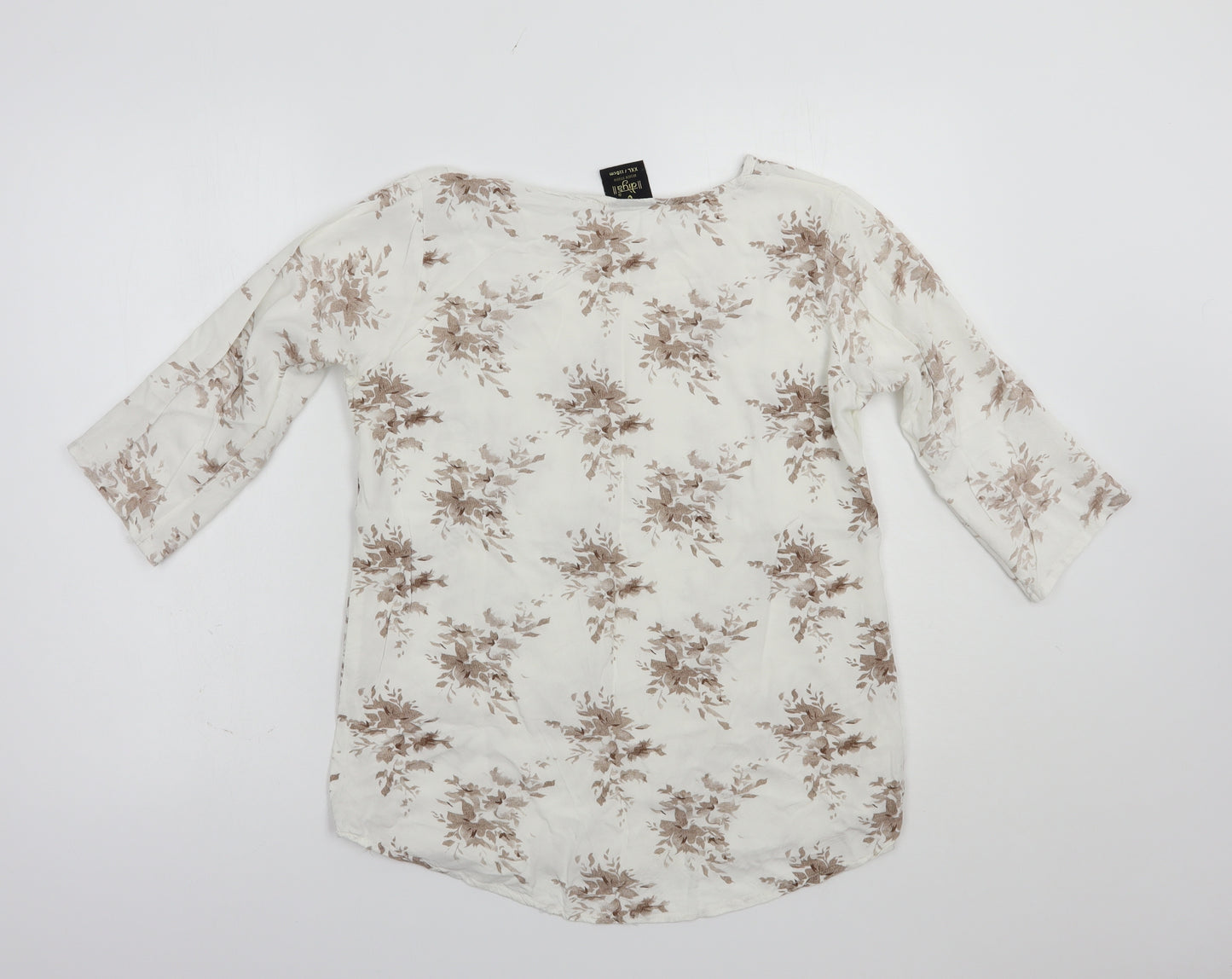 Diya Womens White Floral Cotton Basic Blouse Size XL Round Neck