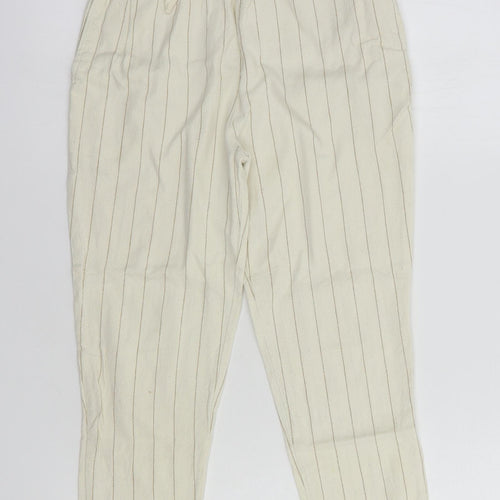 Dunnes Stores Girls Ivory Striped Cotton Chino Trousers Size 8 Years  Regular Tie