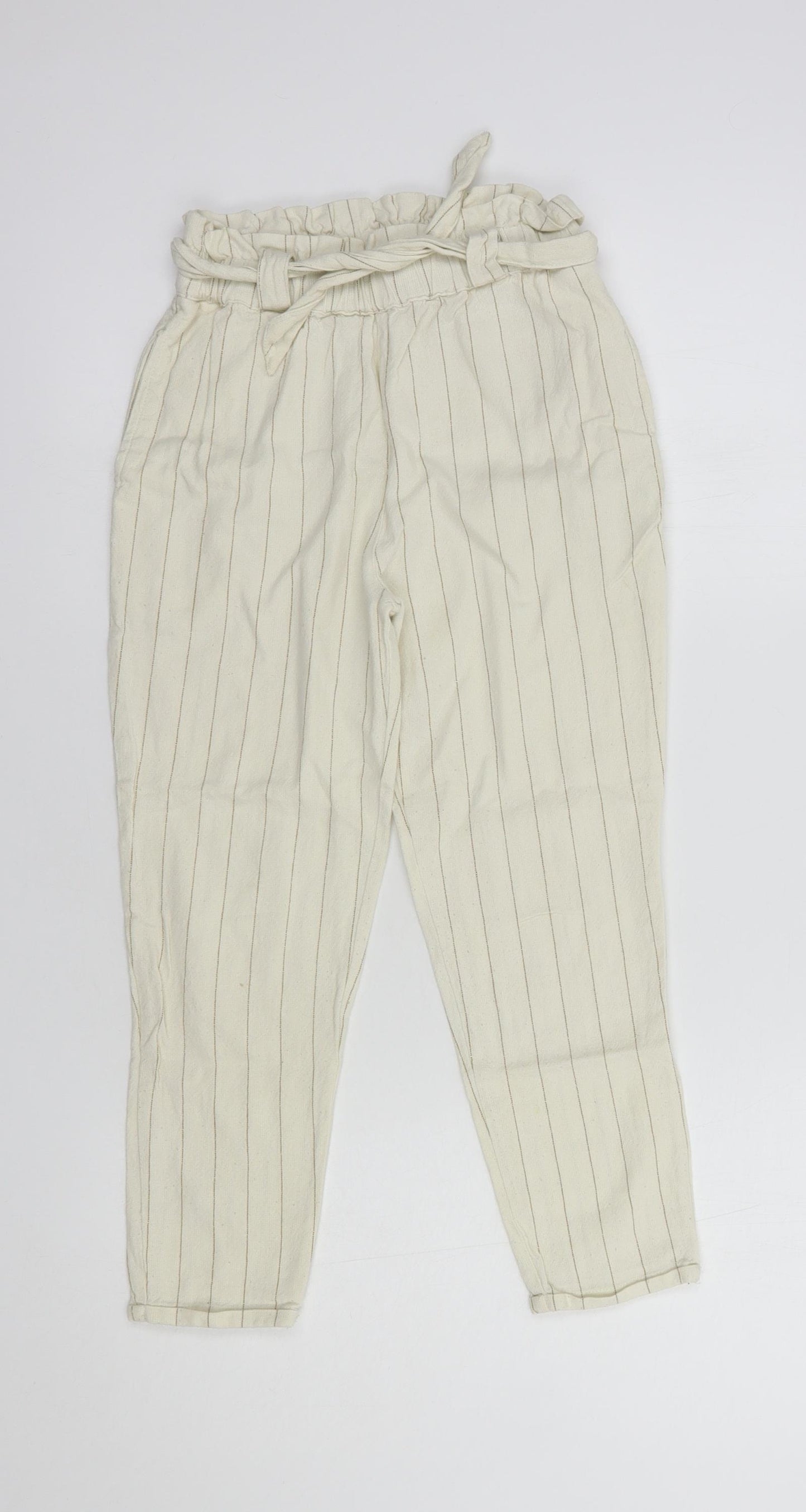 Dunnes Stores Girls Ivory Striped Cotton Chino Trousers Size 8 Years  Regular Tie