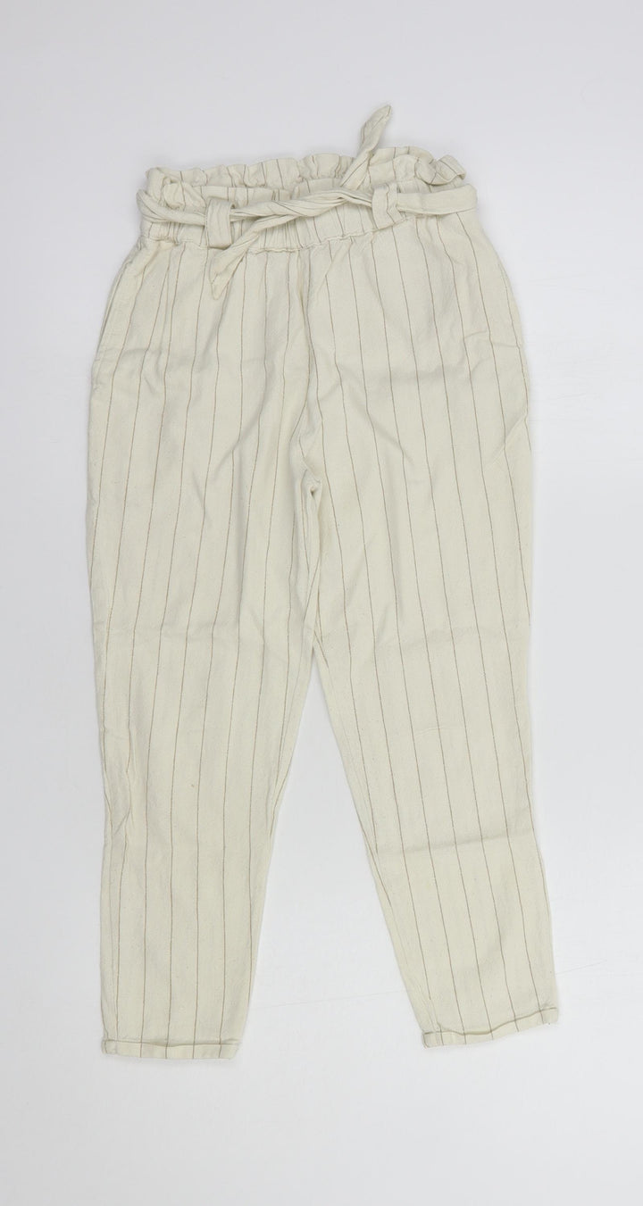 Dunnes Stores Girls Ivory Striped Cotton Chino Trousers Size 8 Years  Regular Tie