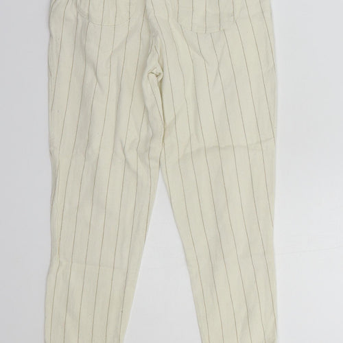 Dunnes Stores Girls Ivory Striped Cotton Chino Trousers Size 8 Years  Regular Tie