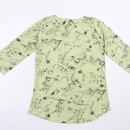 Diya Womens Green Floral Cotton Basic Blouse Size L Crew Neck