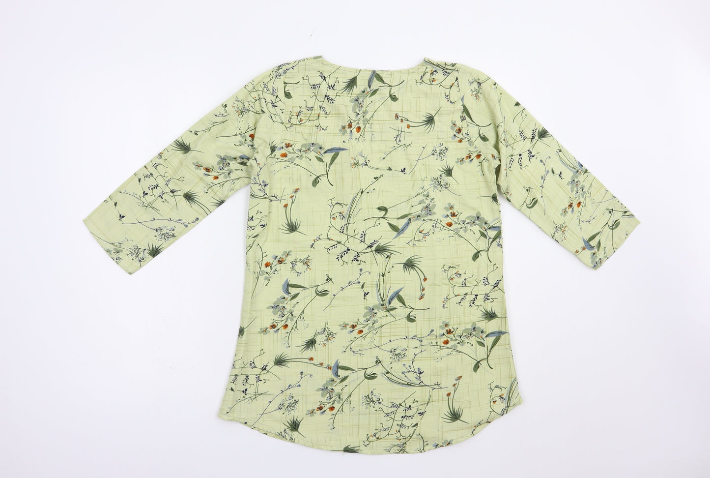 Diya Womens Green Floral Cotton Basic Blouse Size L Crew Neck
