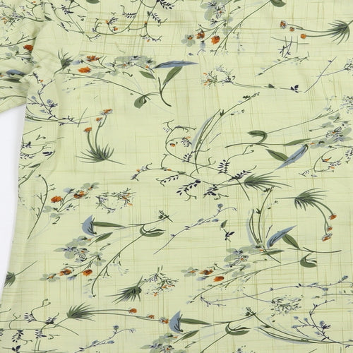 Diya Womens Green Floral Cotton Basic Blouse Size L Crew Neck