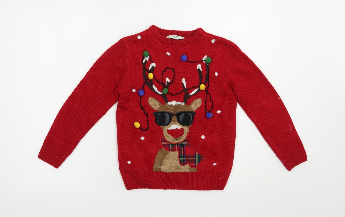 Peacocks Boys Red Crew Neck  Acrylic Pullover Jumper Size 7-8 Years  Pullover - Rudolph Christmas