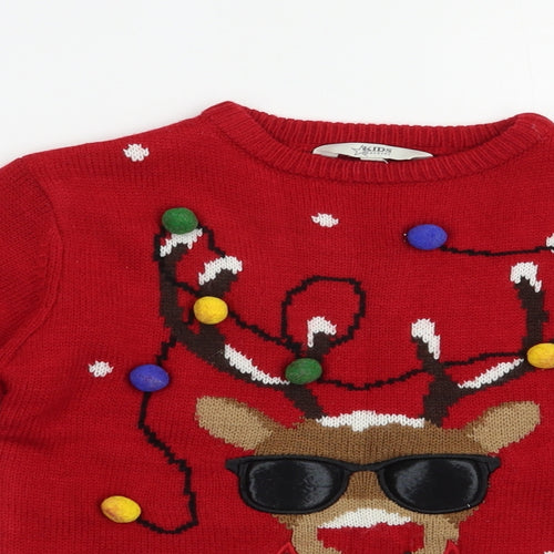 Peacocks Boys Red Crew Neck  Acrylic Pullover Jumper Size 7-8 Years  Pullover - Rudolph Christmas