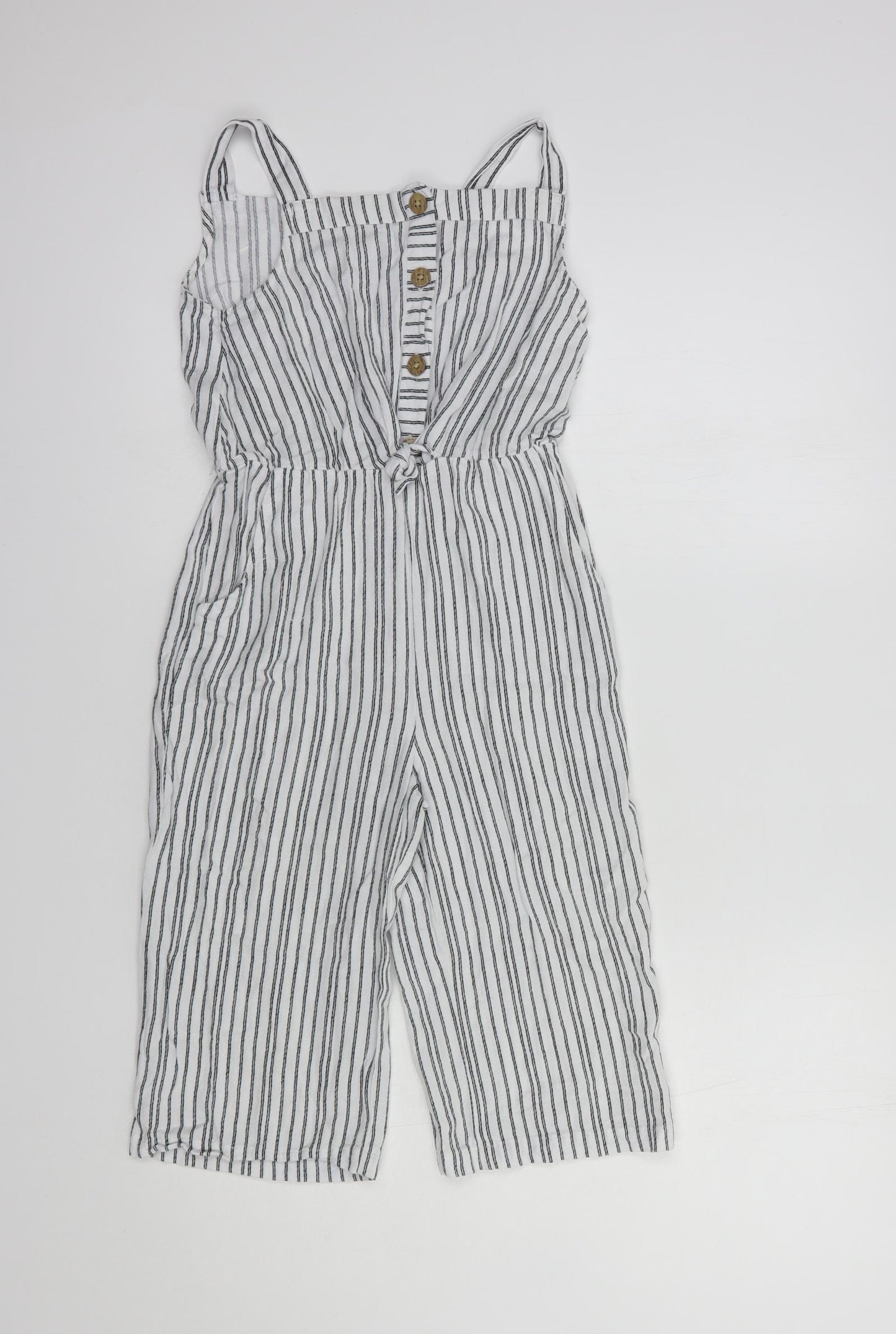 Matalan Girls White Striped Viscose Jumpsuit One-Piece Size 9 Years  Button
