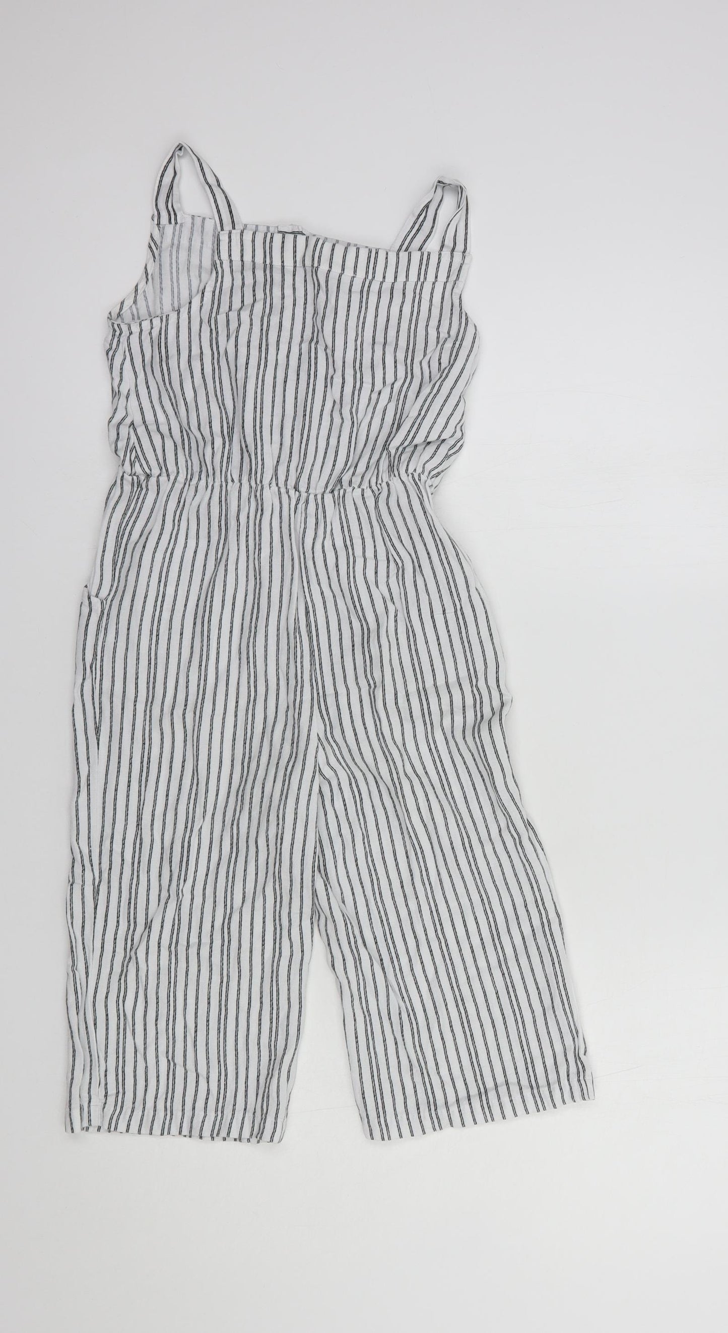 Matalan Girls White Striped Viscose Jumpsuit One-Piece Size 9 Years  Button