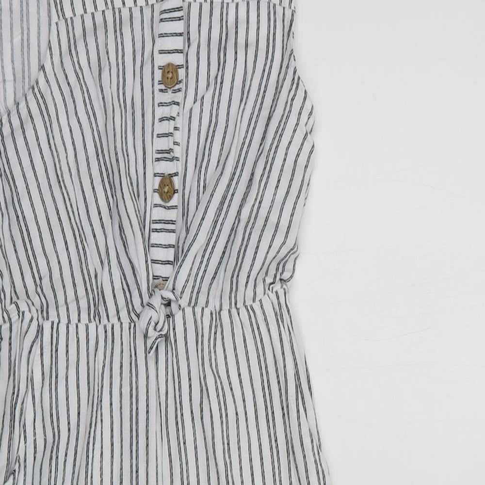 Matalan Girls White Striped Viscose Jumpsuit One-Piece Size 9 Years  Button
