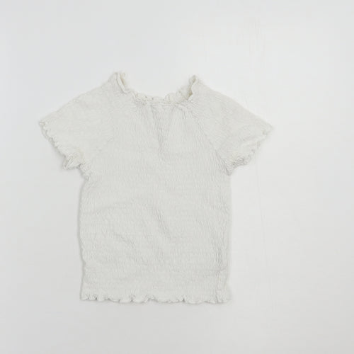 NEXT Girls White  Cotton Pullover T-Shirt Size 11 Years Boat Neck Pullover