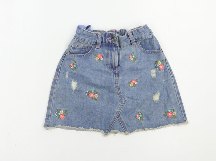 Matalan Girls Blue Floral Cotton Mini Skirt Size 9 Years  Regular Button