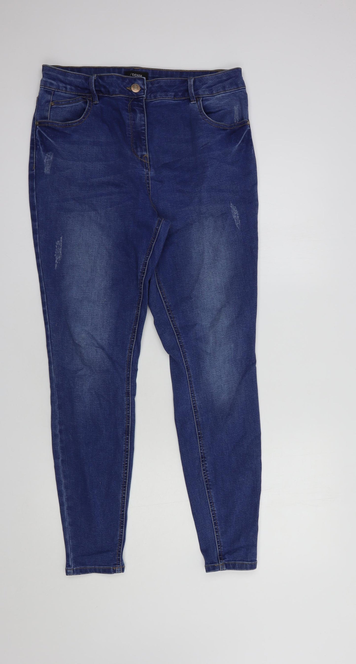 Matalan Womens Blue  Cotton Skinny Jeans Size 14 L30 in Regular Button