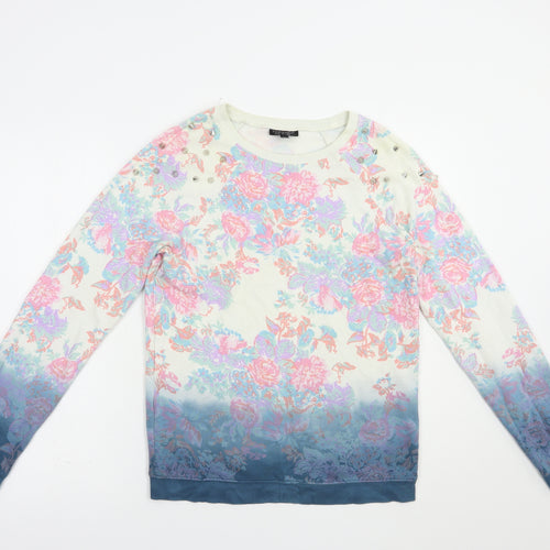 Topshop Womens Multicoloured Floral Cotton Pullover Sweatshirt Size 8  Pullover