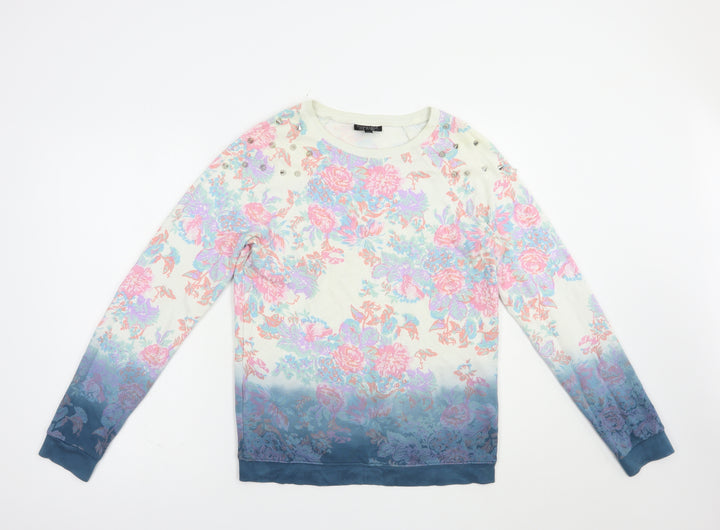Topshop Womens Multicoloured Floral Cotton Pullover Sweatshirt Size 8  Pullover