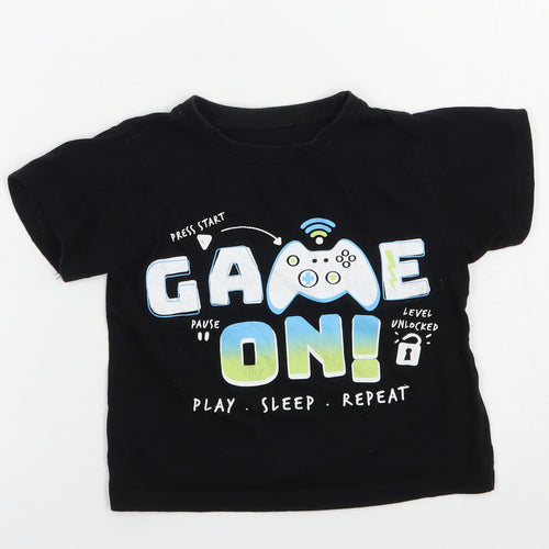 B&M Boys Black  Cotton Pullover T-Shirt Size 5 Years Crew Neck Pullover - Game On