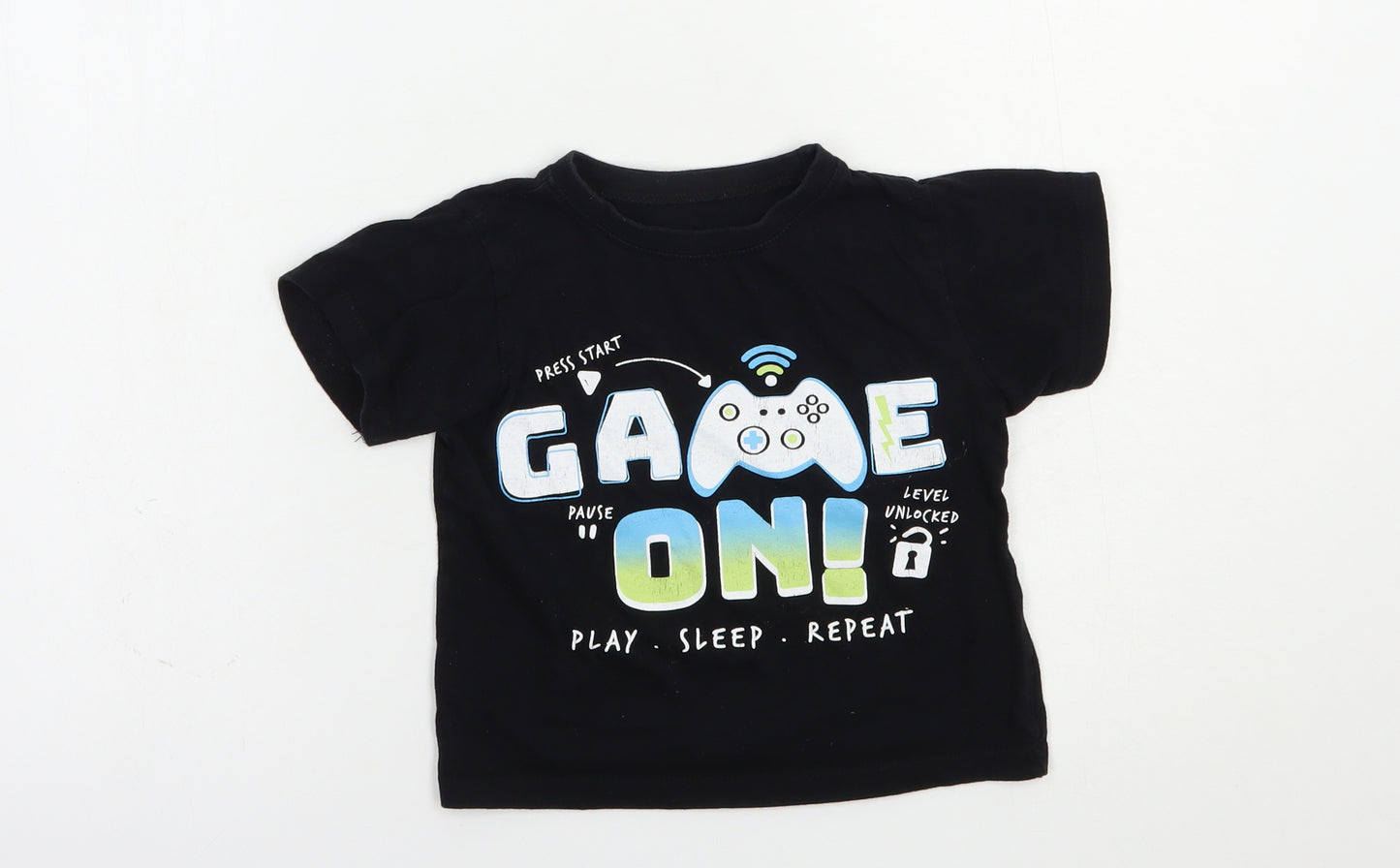 B&M Boys Black  Cotton Pullover T-Shirt Size 5 Years Crew Neck Pullover - Game On