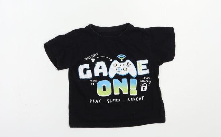 B&M Boys Black  Cotton Pullover T-Shirt Size 5 Years Crew Neck Pullover - Game On