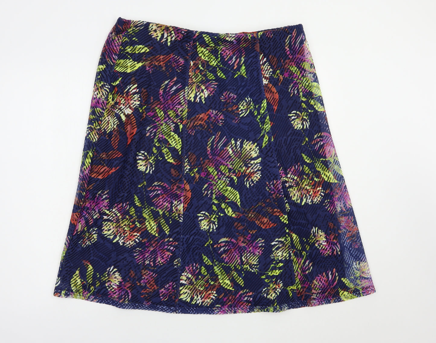 Bonmarché Womens Blue Floral Polyester A-Line Skirt Size 18