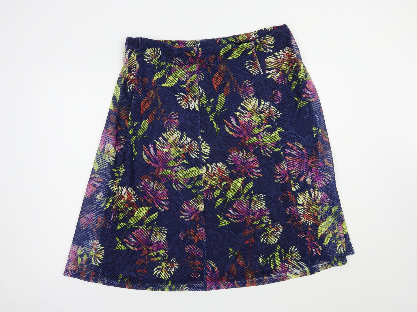 Bonmarché Womens Blue Floral Polyester A-Line Skirt Size 18