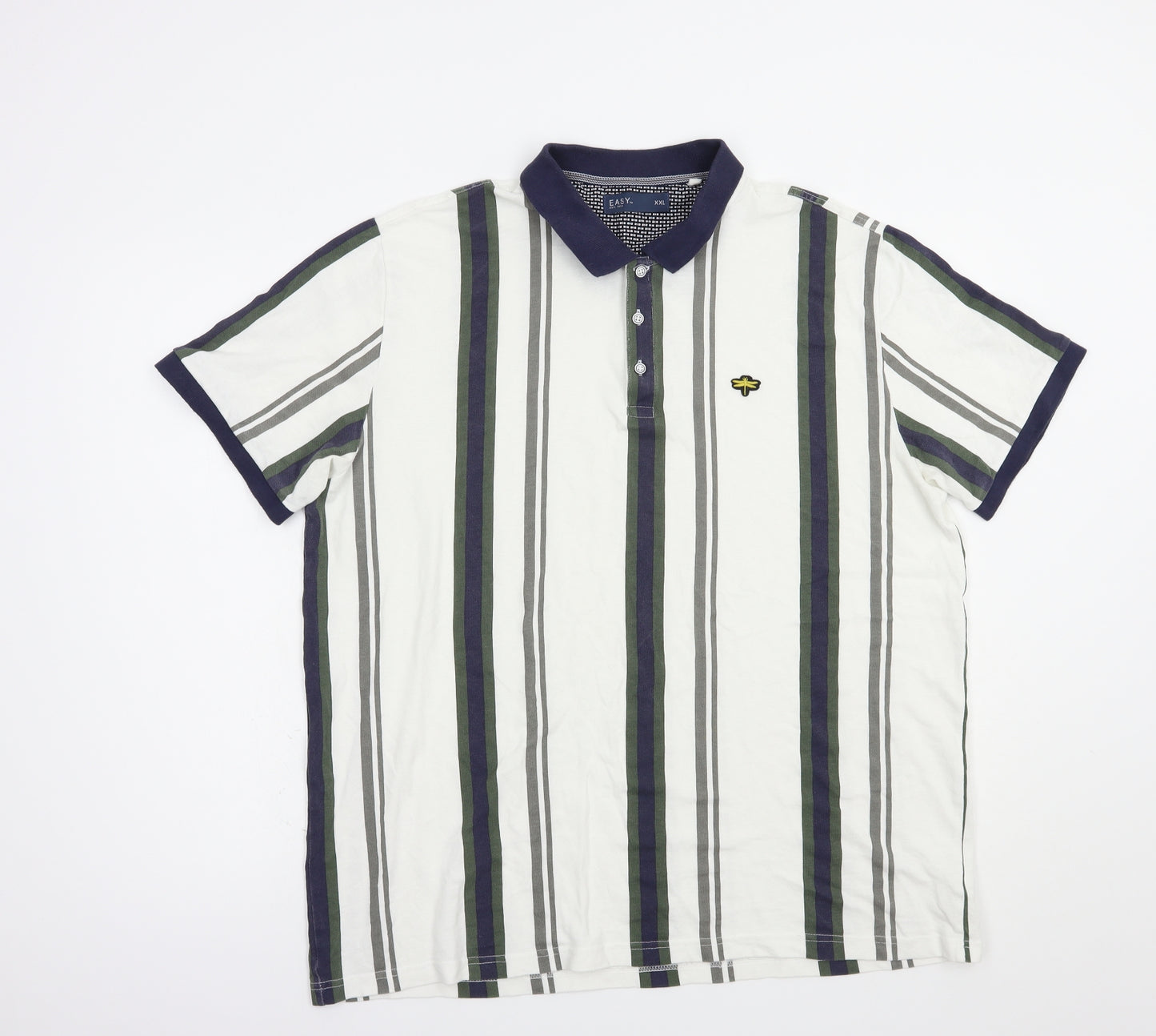 Matalan Mens White Striped Cotton  Polo Size 2XL Collared Button