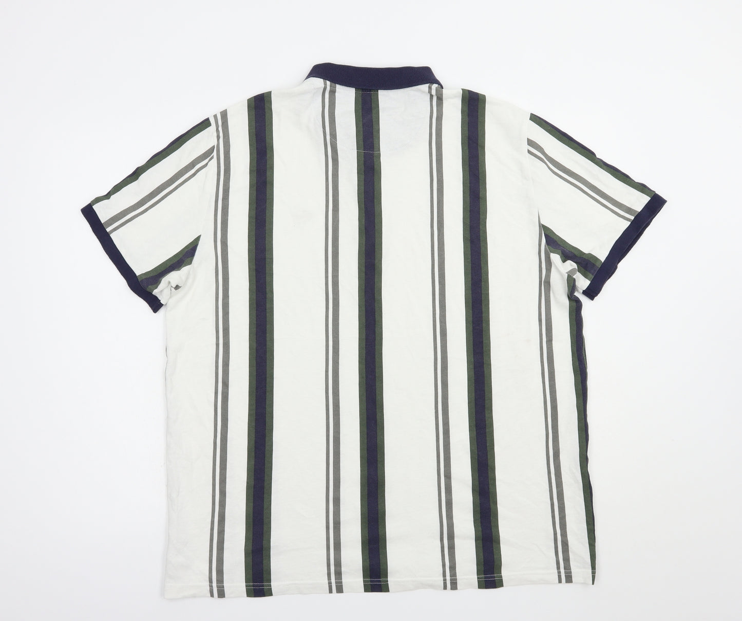 Matalan Mens White Striped Cotton  Polo Size 2XL Collared Button