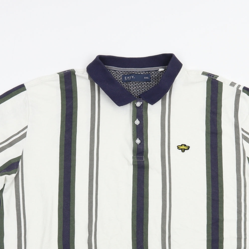 Matalan Mens White Striped Cotton  Polo Size 2XL Collared Button