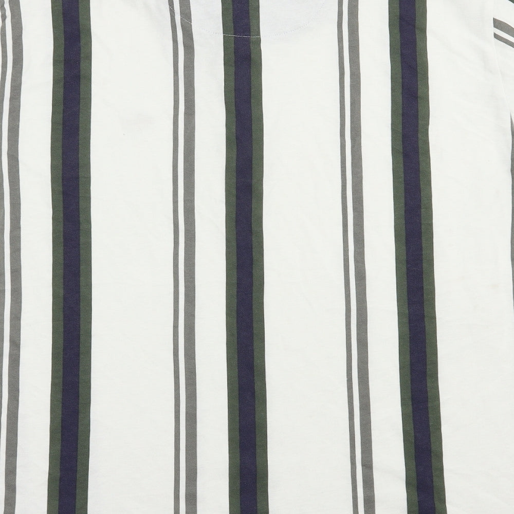 Matalan Mens White Striped Cotton  Polo Size 2XL Collared Button