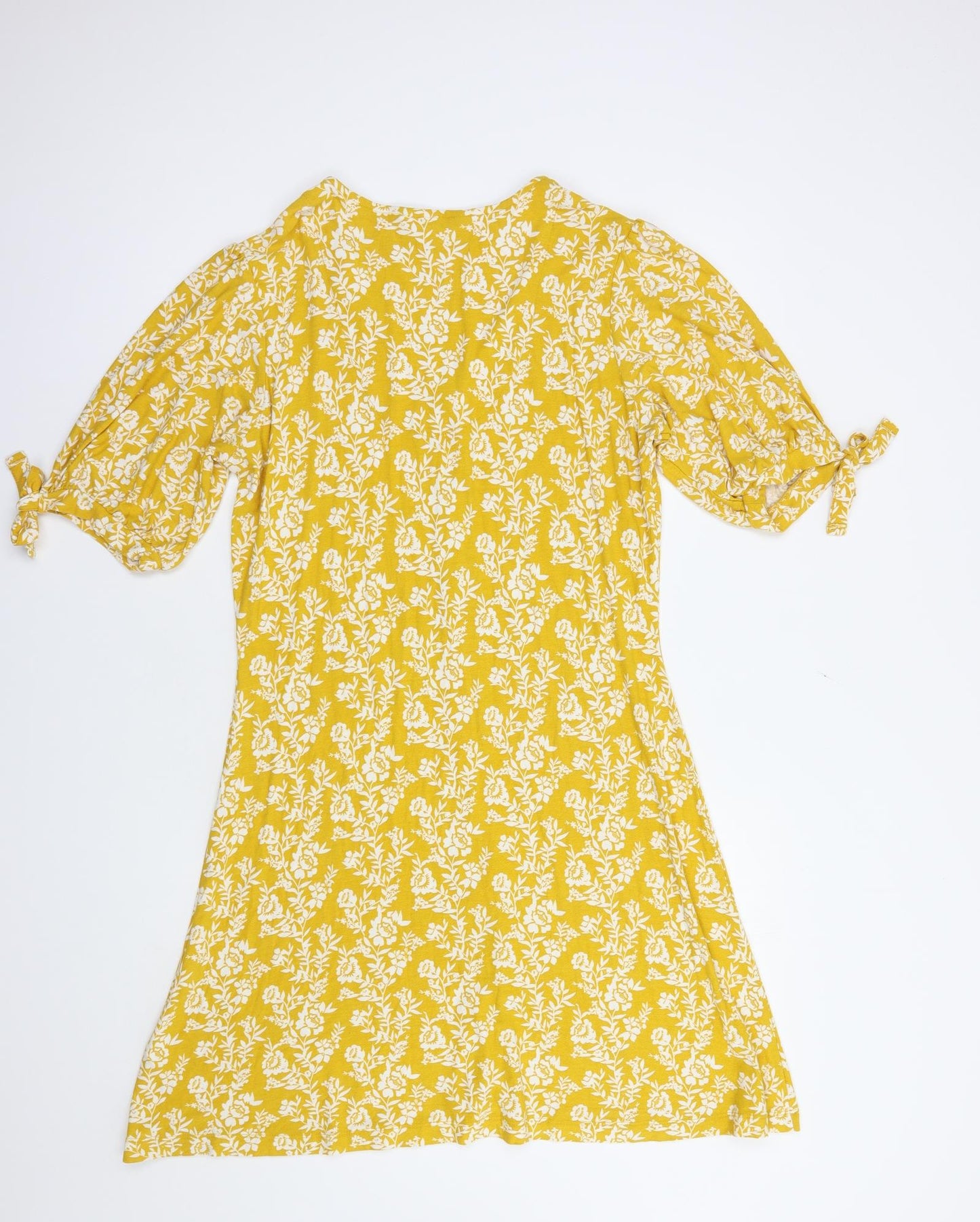 F&F Womens Yellow Floral Viscose Fit & Flare  Size 16  V-Neck Pullover