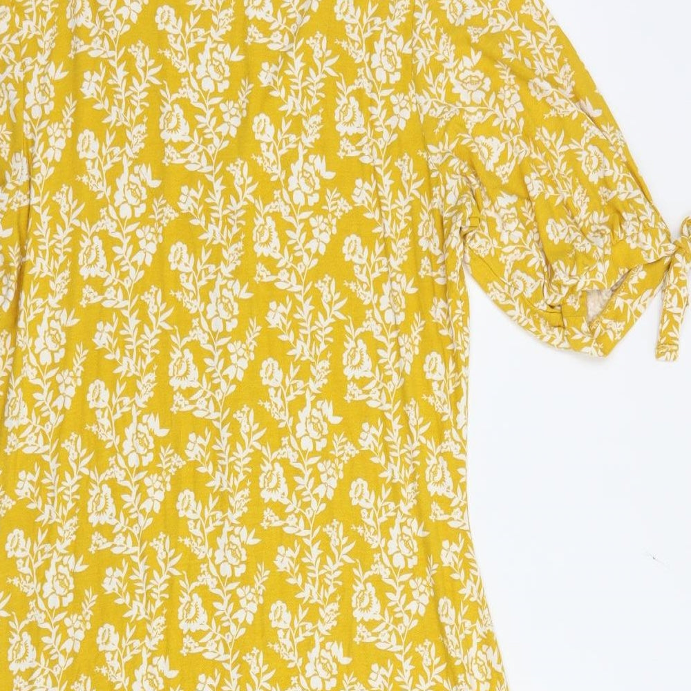 F&F Womens Yellow Floral Viscose Fit & Flare  Size 16  V-Neck Pullover