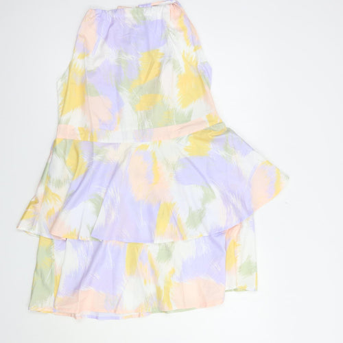 SheIn Womens Multicoloured Geometric Polyester Fit & Flare  Size L  Square Neck Zip