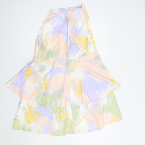 SheIn Womens Multicoloured Geometric Polyester Fit & Flare  Size L  Square Neck Zip