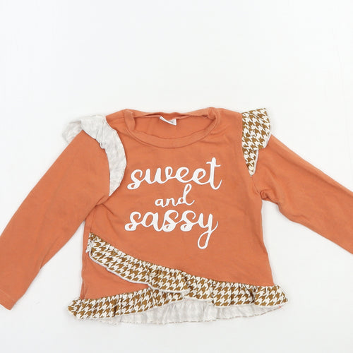 PatPat Baby Orange  Cotton Basic T-Shirt Size 18-24 Months Crew Neck Pullover - Sweet And Sassy