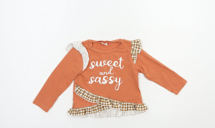 PatPat Baby Orange Cotton Basic T-Shirt Size 18-24 Months Crew Neck Pullover - Sweet And Sassy