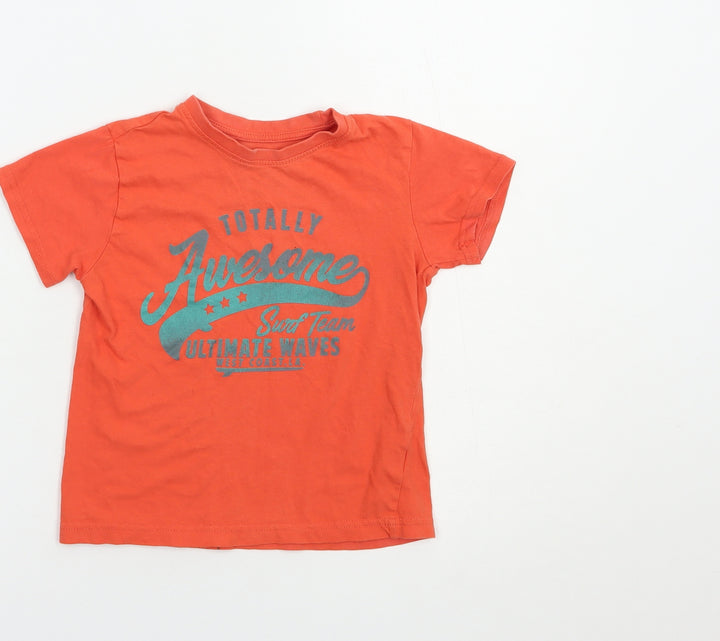 Primark Boys Orange Cotton Basic T-Shirt Size 4-5 Years Crew Neck Pullover