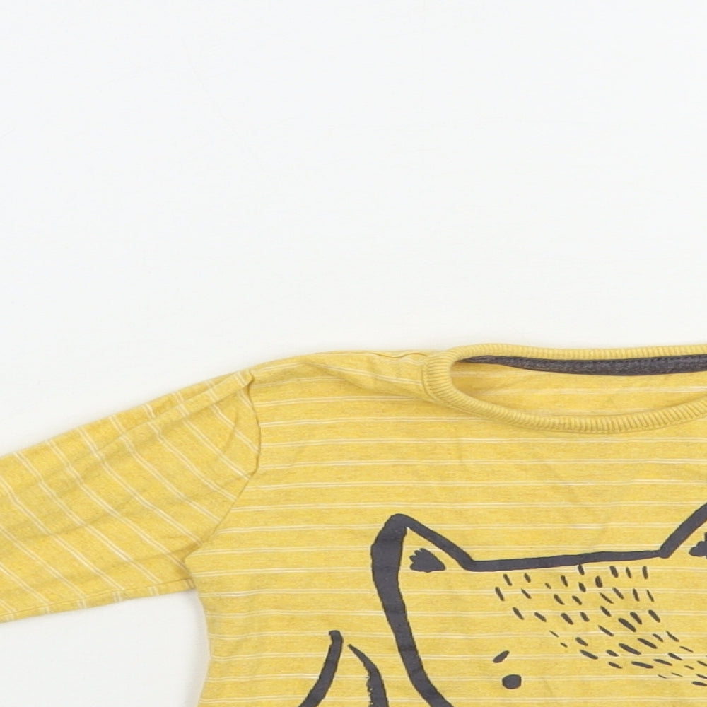 George Baby Yellow Striped Cotton Pullover T-Shirt Size 9-12 Months Crew Neck Snap - Cute Fox