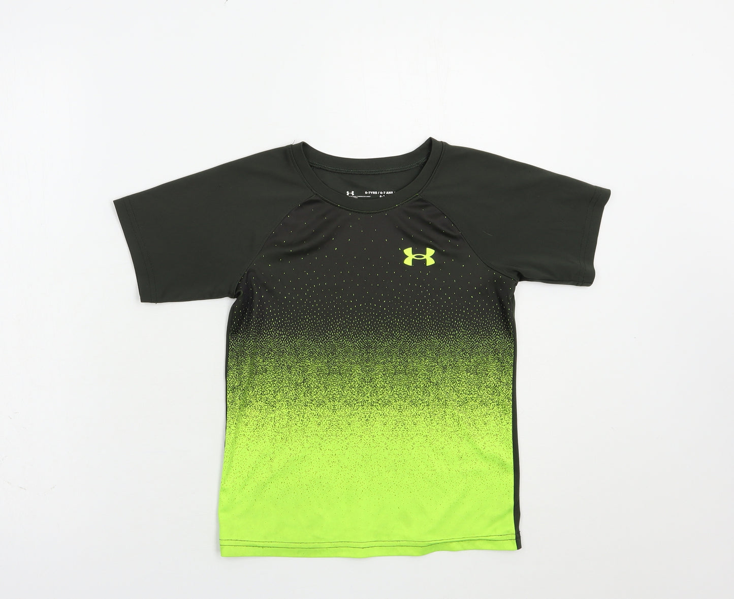 Under armour Boys Green Colourblock Polyester Pullover T-Shirt Size 6-7 Years Crew Neck Pullover