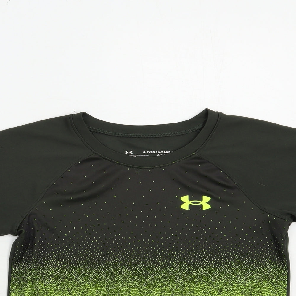 Under armour Boys Green Colourblock Polyester Pullover T-Shirt Size 6-7 Years Crew Neck Pullover