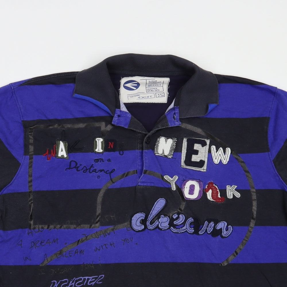 Exist Mens Blue Striped Cotton  Polo Size XL Collared Button