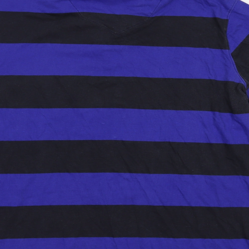 Exist Mens Blue Striped Cotton  Polo Size XL Collared Button